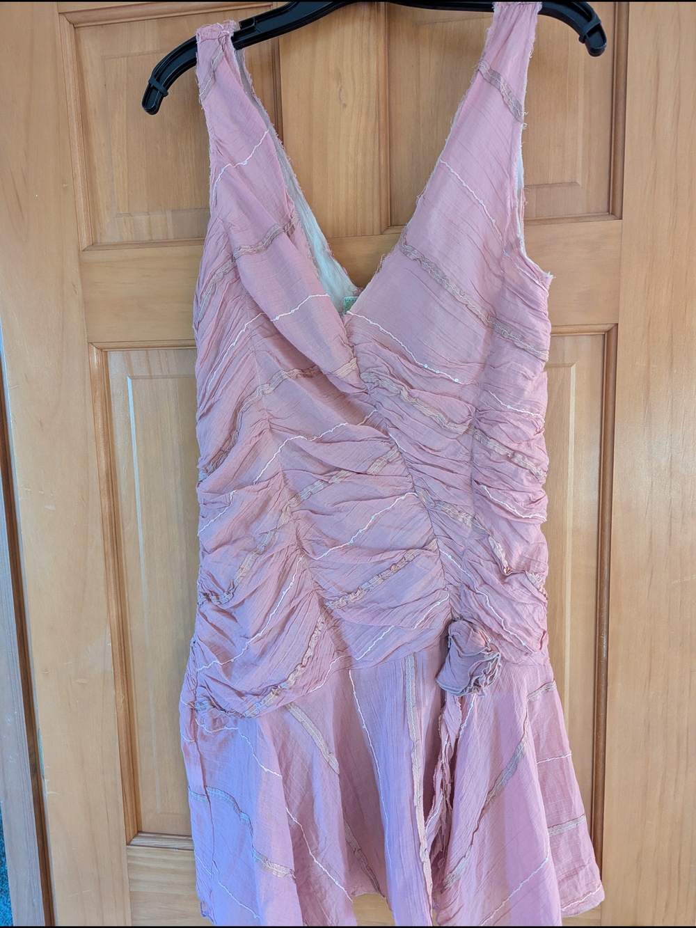 Blush Pink Ruched V-Neck Women's Dress